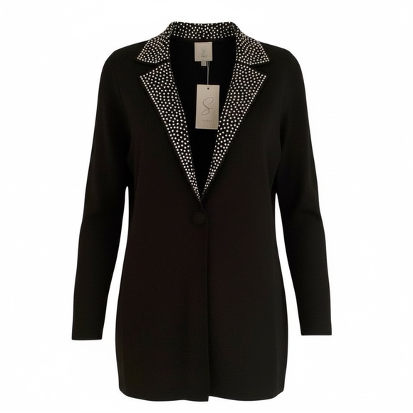 Sioni NWT Black Blazer Jacket Sweater with Studded Bling Shiny Grommet Detail SM - Picture 3 of 6